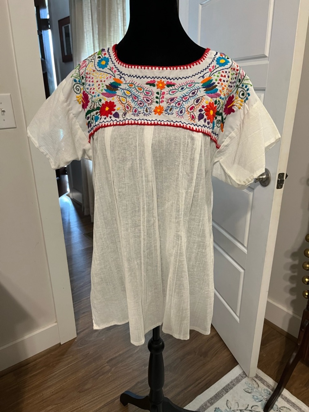 Embroidered White Top with Multicolor Floral Size Medium